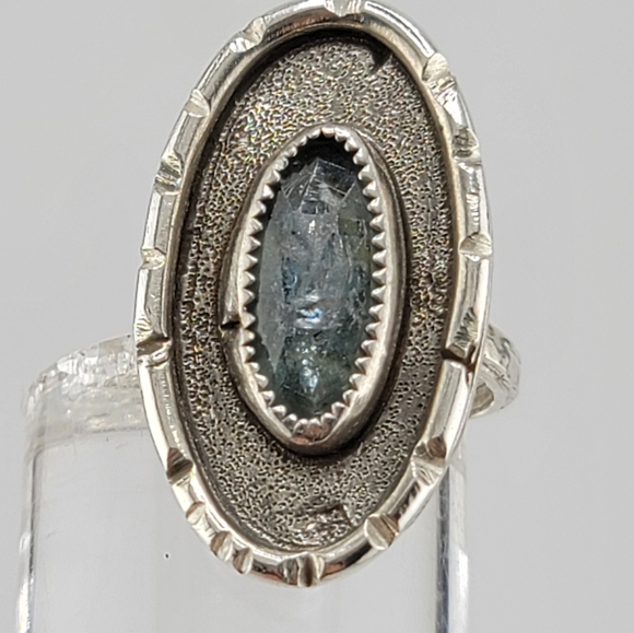 AQUAMARINE OVAL SHAPE RING HANDMADE IN STERLING SILVER METAL SIZE 8.5 - Picture 7 of 7